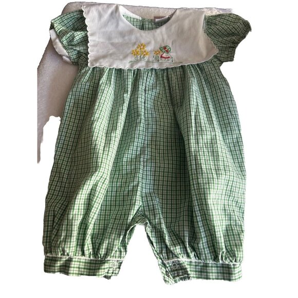 Jelly N Jam Green Smocked Collar Outfit Girls Baby 18 Mths Check holiday Romper - Picture 1 of 7